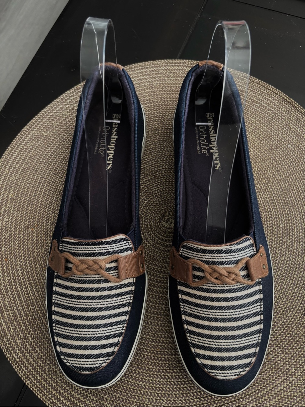 NEW NAVY GRASSHOPPER WINDSOR KNOT DENIM STRIPE CANVAS NAUTICAL SZ 9.5 - Picture 5 of 11